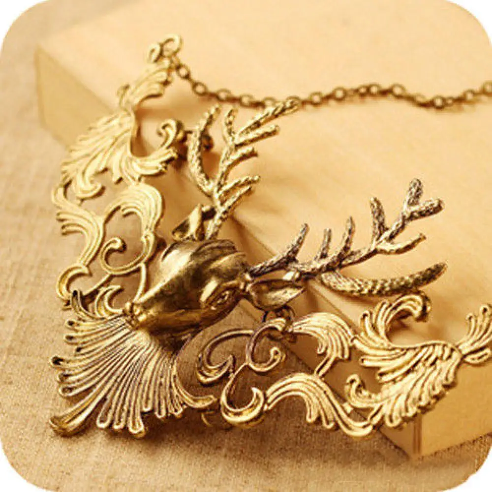 50% Wholesales Women Retro Statement Alloy Hollow Deer Head Pendant Insects Necklace Gift