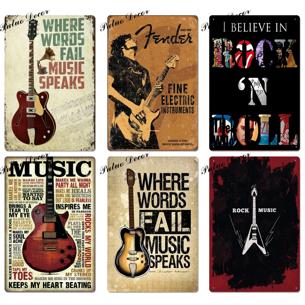 Putuo Decor Rock & Roll Vintage Metal Sign Plaque Metal Tin Sign Metal Poster Retro Rock Wall Decor for Bar Pub Club Man Cave