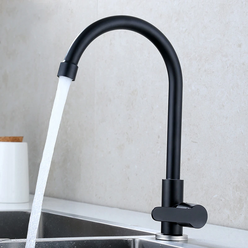 Black 304 Stainless Steel Kitchen Faucet Kitchen Sink Water Tap Single Cold Single Handle Tap 360 Rotation Kitchen Shower Faucet