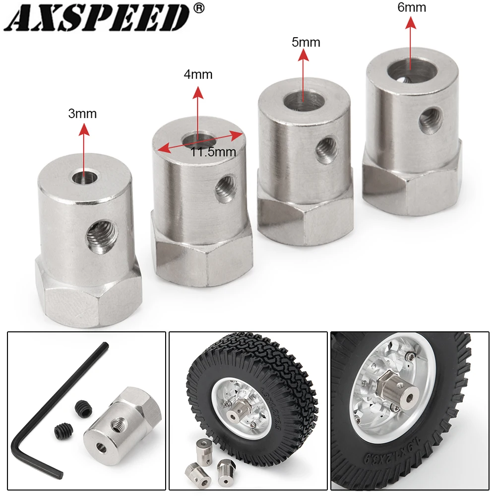 AXSPEED 4PCS Stainless Steel Hex Couplings Tire Connector with Wrench 3/4/5/6mm Wheel Hex Adapter for RC Boat Car Spare Parts