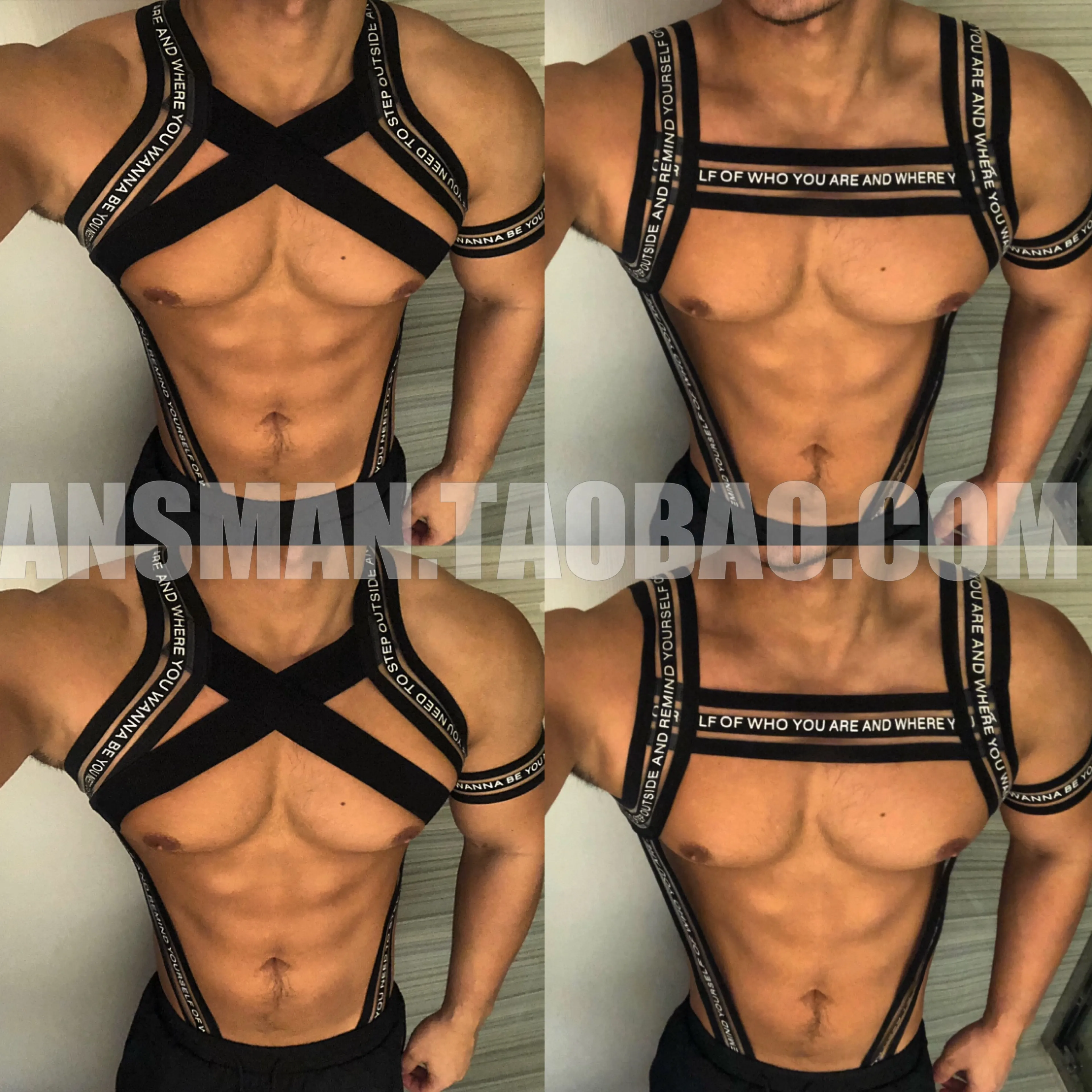 

Men's Sexy Hollow Chest Strap Stage Show Sports Elastic Bandage Nightclub DJ Male singer gogo Costumes