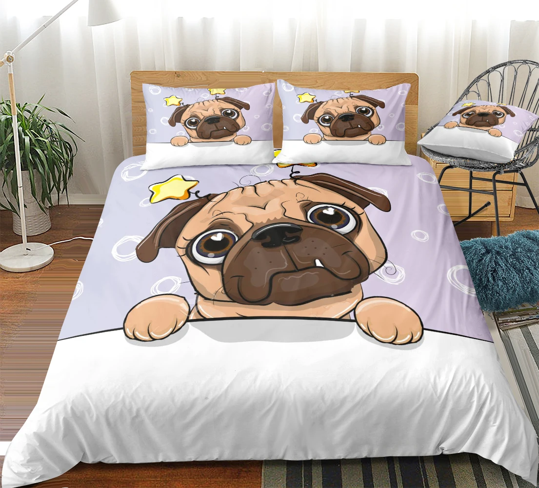 

Pug Dog Bedding Set Cartoon Duvet Cover Set Puppy Dog Bed Linen Kids Bedding Set Cute Animal Bedclothes Pet Themed Beds Set