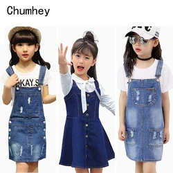 Chumhey 2-16T Girls Sundress Bib Suspender Dresses Summer Straps Kids Pinafore Denim Overalls Children Clothing Girl Clothes