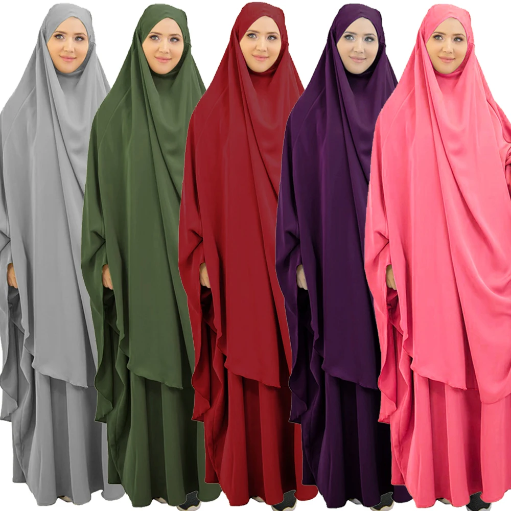 

Islamic Two-Piece Prayer Outfit Muslim Women Abaya Robe Hijab Dress Hooded Top Skirt 2 PCS Prayer Set Long Khimar Hajj Ramadan