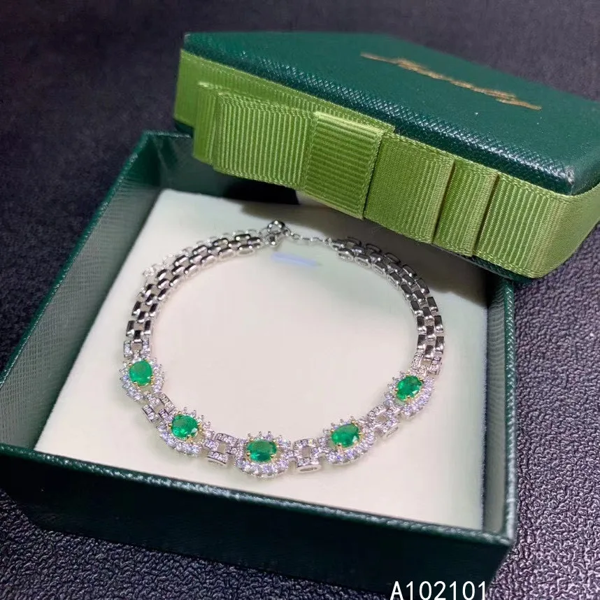 

KJJEAXCMY fine jewelry S925 sterling silver inlaid natural Emerald Girl new elegant hand Bracelet Support test Chinese style