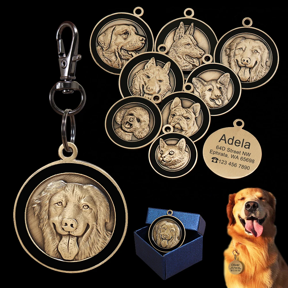 Engraved Dog ID Tag Personalized Metal Pet Dog Tags Custom Puppy Cat ID Name Tags Collar Accessories For Dogs Necklaces Pendants