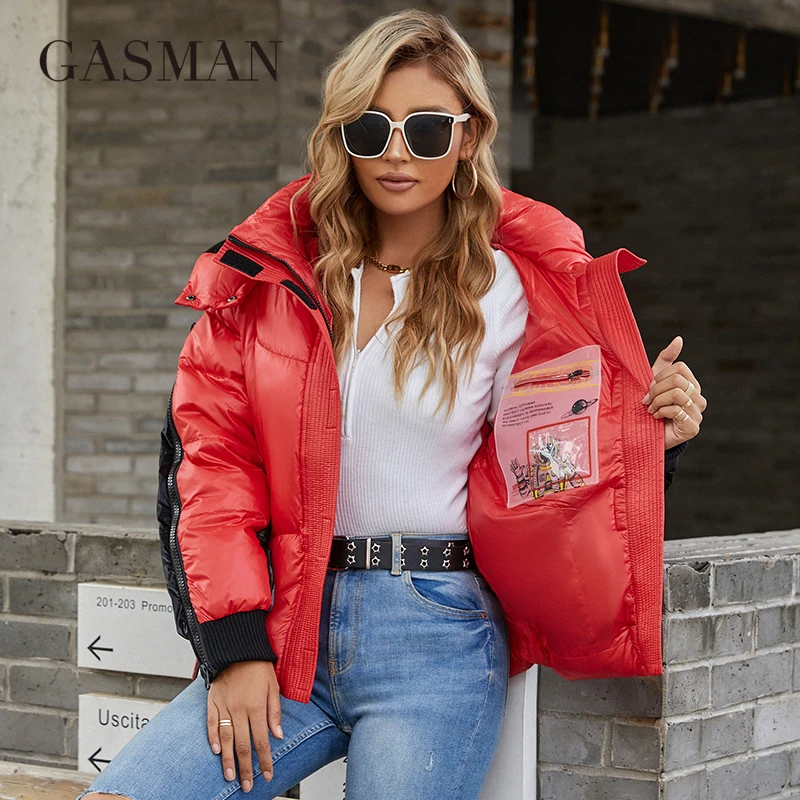 GASMAN 2022 New brand warm high-quality winter jacket women Short Splice color parkas High collar Hooded Women\'s jackets 21727