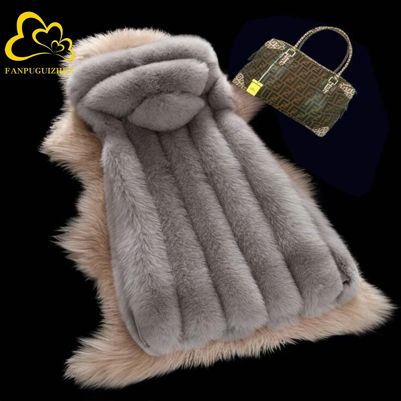 Chaleco informal de piel sintética para mujer, chaqueta peluda con capucha, prendas de vestir cálidas de invierno, de talla grande, nuevo