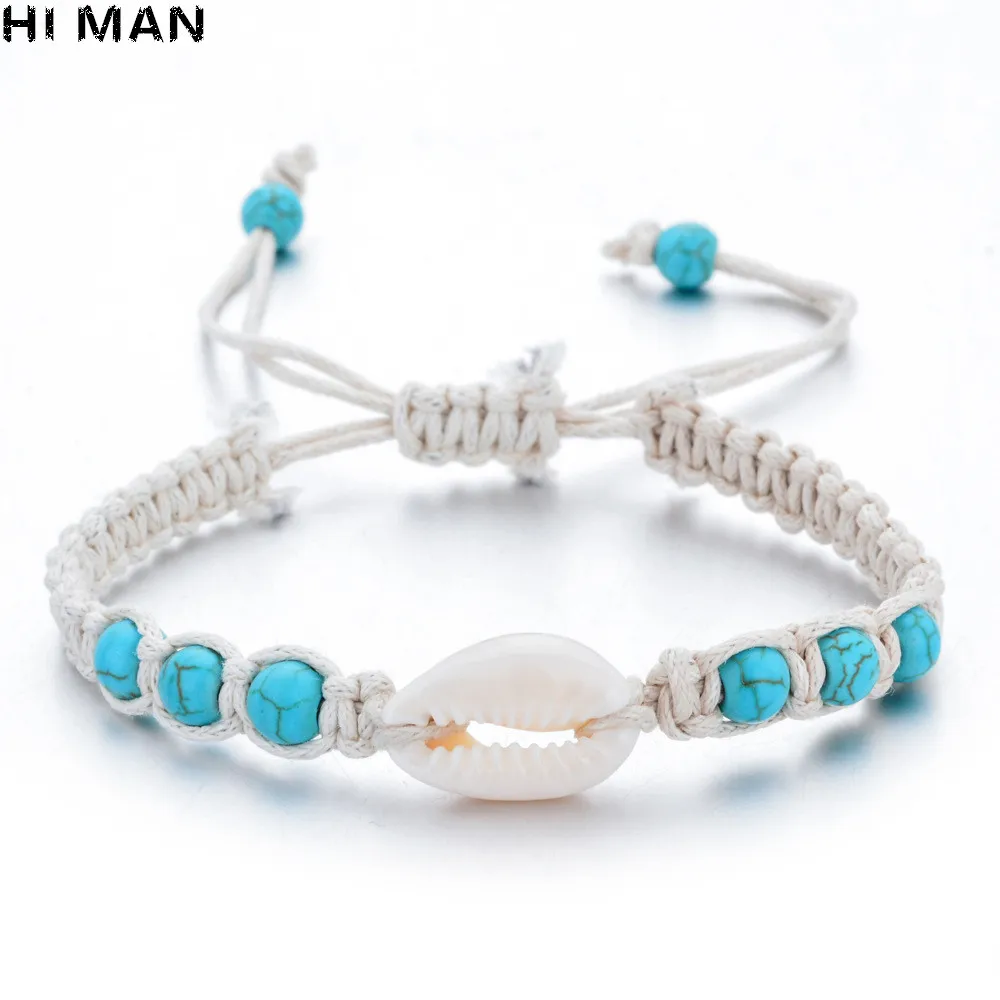 Simple Fashion Natural Stone Hand-woven Shell Bracelet Men Women Adjustable Ocean Beach Summer Vacation Bracelets Gift Wholesale