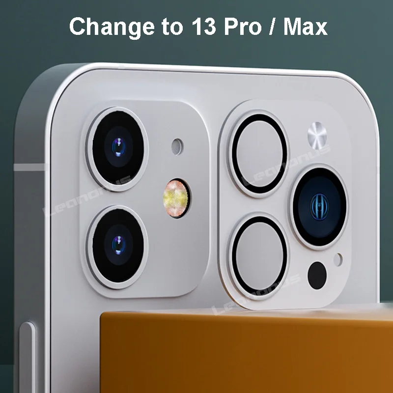 Lente de cámara de Metal para iPhone 12, 11 a 13 Pro, película de cubierta de lente para iPhone XR a 13, Mini lente de cámara, Protector de vidrio templado falso