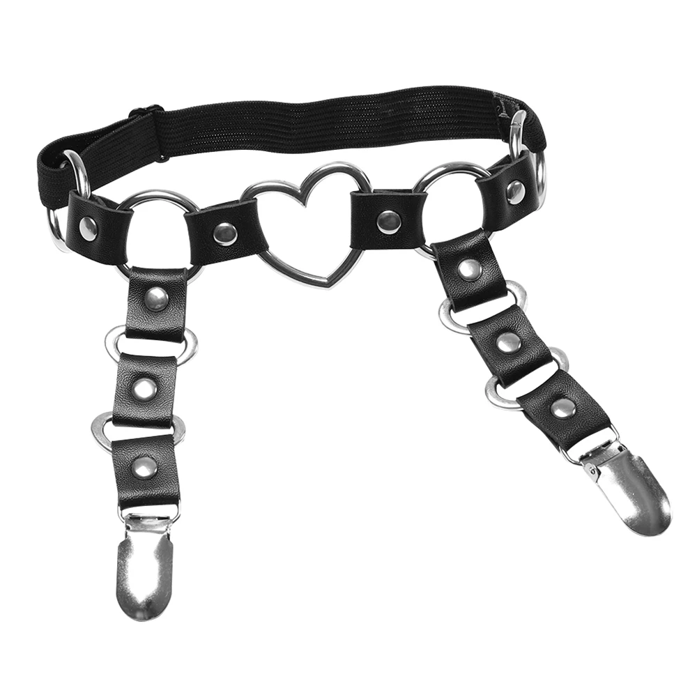 

New Sexy Leg Ring Garter Harajuku Elasticity Heart Faux Black Leather Harness Tight Suspender Punk Belts Bondage Gothic Fashion