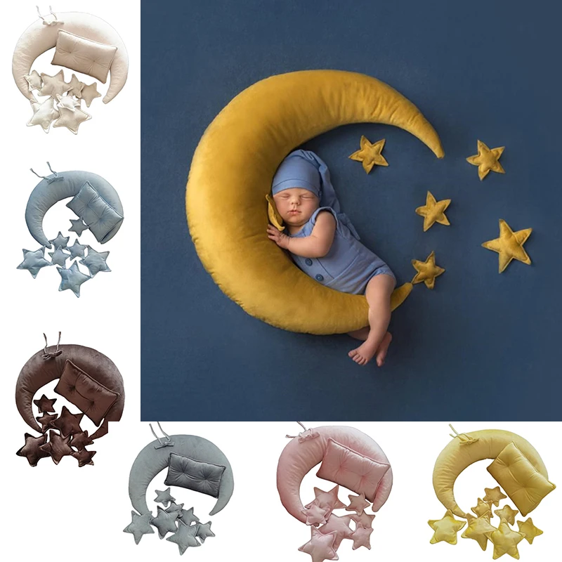 Accesorios de fotografía para recién nacidos, almohada cuadrada de Luna y estrellas, Kit de almohada de media luna, accesorios de fotografía para