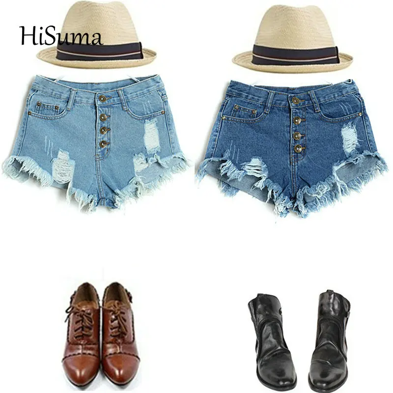 

2024 Summer new women's chic single breasted tassels hole washing ultrashort high waist denim shorts women jeans Female Shorts