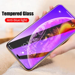1-3Pcs Anti Blue Ray Purpel Tempered Glass for iPhone 16 15 14 13 12 Mini 11 Pro X XR XS MAX Plus 16E 7 8 Screen Protector Film