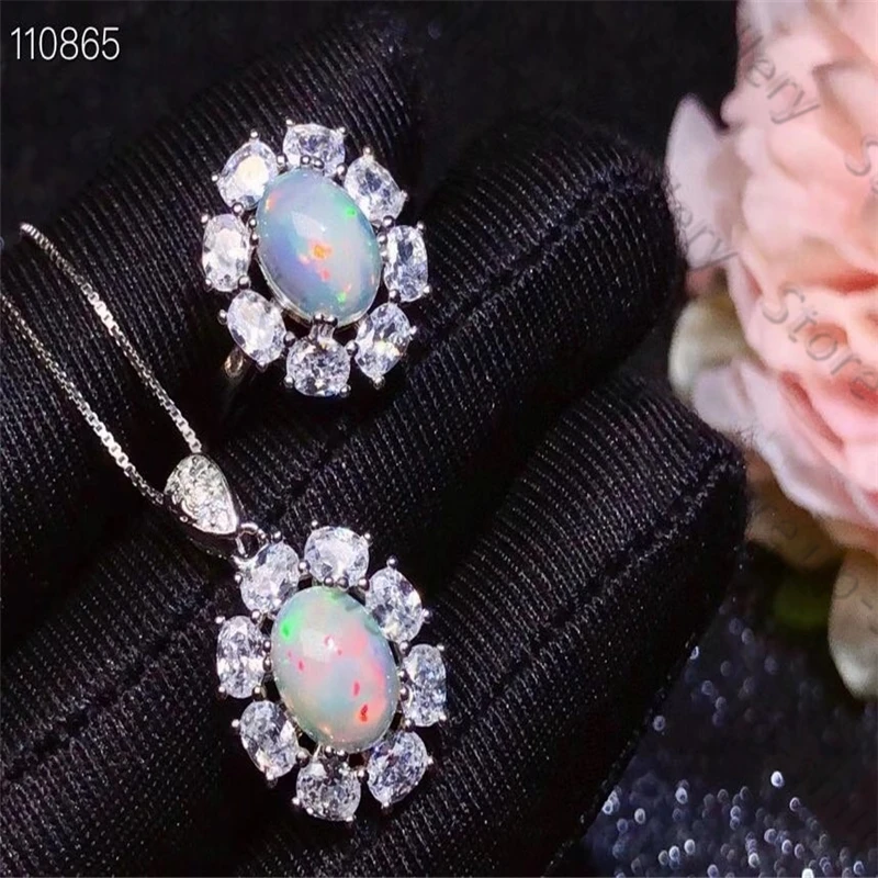 

Hot selling style natural opal pendant ring set 925 silver ladies ring pendant luxurious and shiny