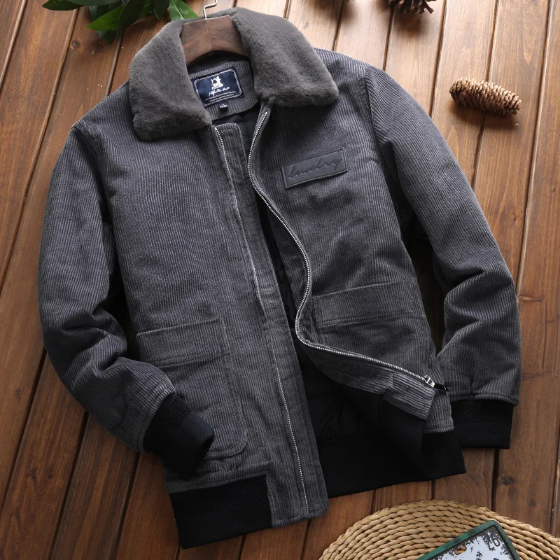 Winter 2022 MMen Jacket Thick Fleece Corduroy Keep Warm Oouterwear Men Cotton Loose Plus Size Lapel Fashion Jacket Parka B582