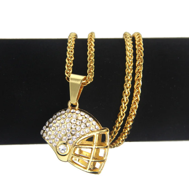 Hip-hop necklace diamond fashion football helmet pendant necklace item hipster personality pop jewelry custom accessories