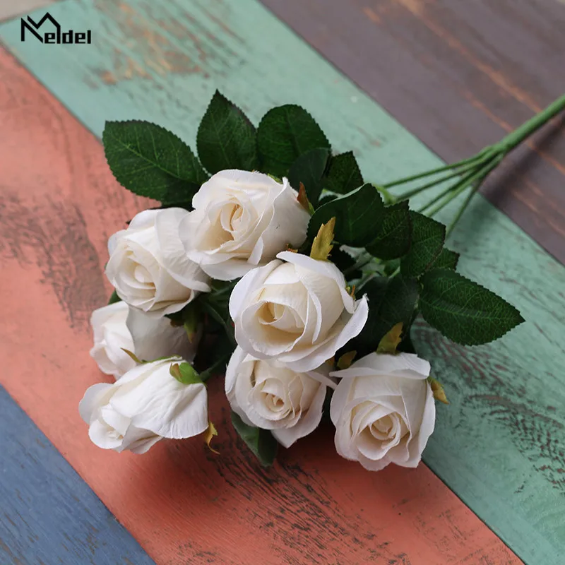 1 ramo de flores artificiais de rosa, 7 unidades, buquê romântico diy de seda falsa floral para casamento, mesa traseira, festa, decoração de casa