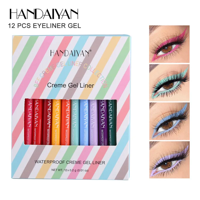 HANDAIYAN Matte Glitter Eyeliner Kit Makeup Waterproof Colorful Metallica Shiny Creme Eye Liner Pen Stage Cosmetics Eyeliner Set