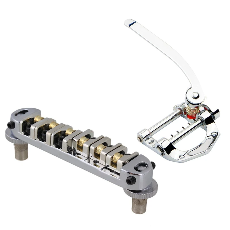 Dropship-Roller Saddle Bridge with Posts and Spanner for Electric Guitar Silver & Guitar Vibrato Tailpiece Tremolo Flat Top Body