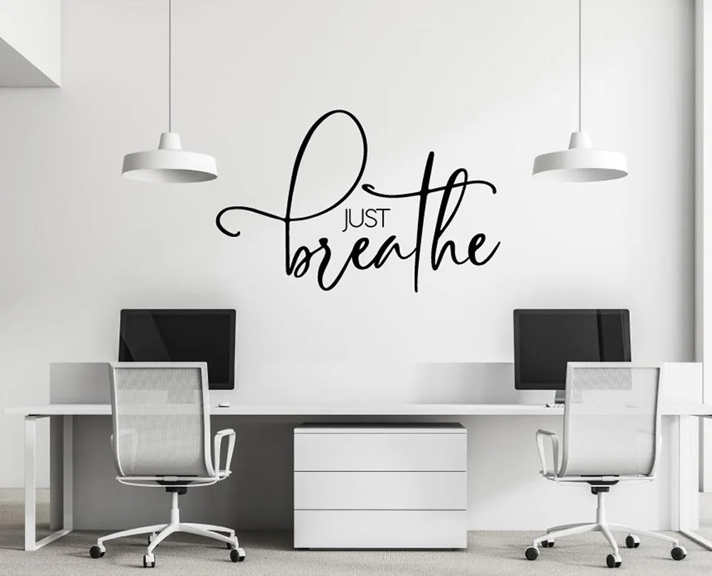 Just Breathe Wall Quote Decal Sticker Saying for Wall Office Inspirational Sign Stickers Home Decor Living Room Bedroom P244