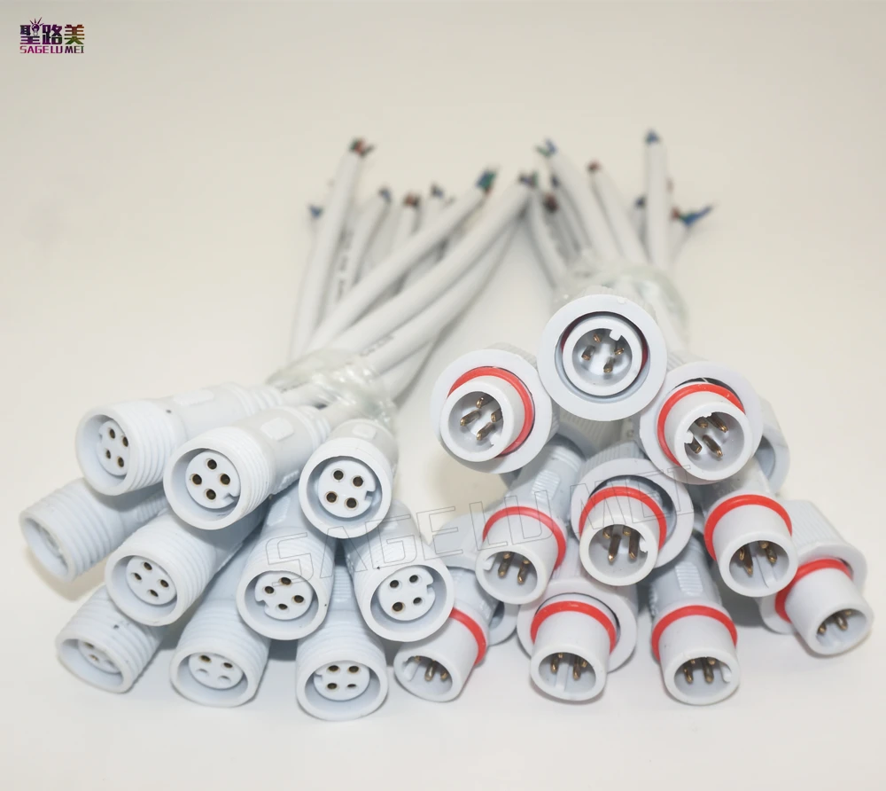 5pairs 4 Core 4pin Waterproof pigtail;male to female 20cm long each;male connector's diameter:13.5mm IP68 led connector plug