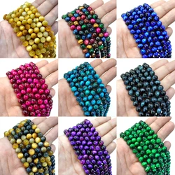 Natural Stone Beads Colorful Tiger Eye Agates Round Beads 15