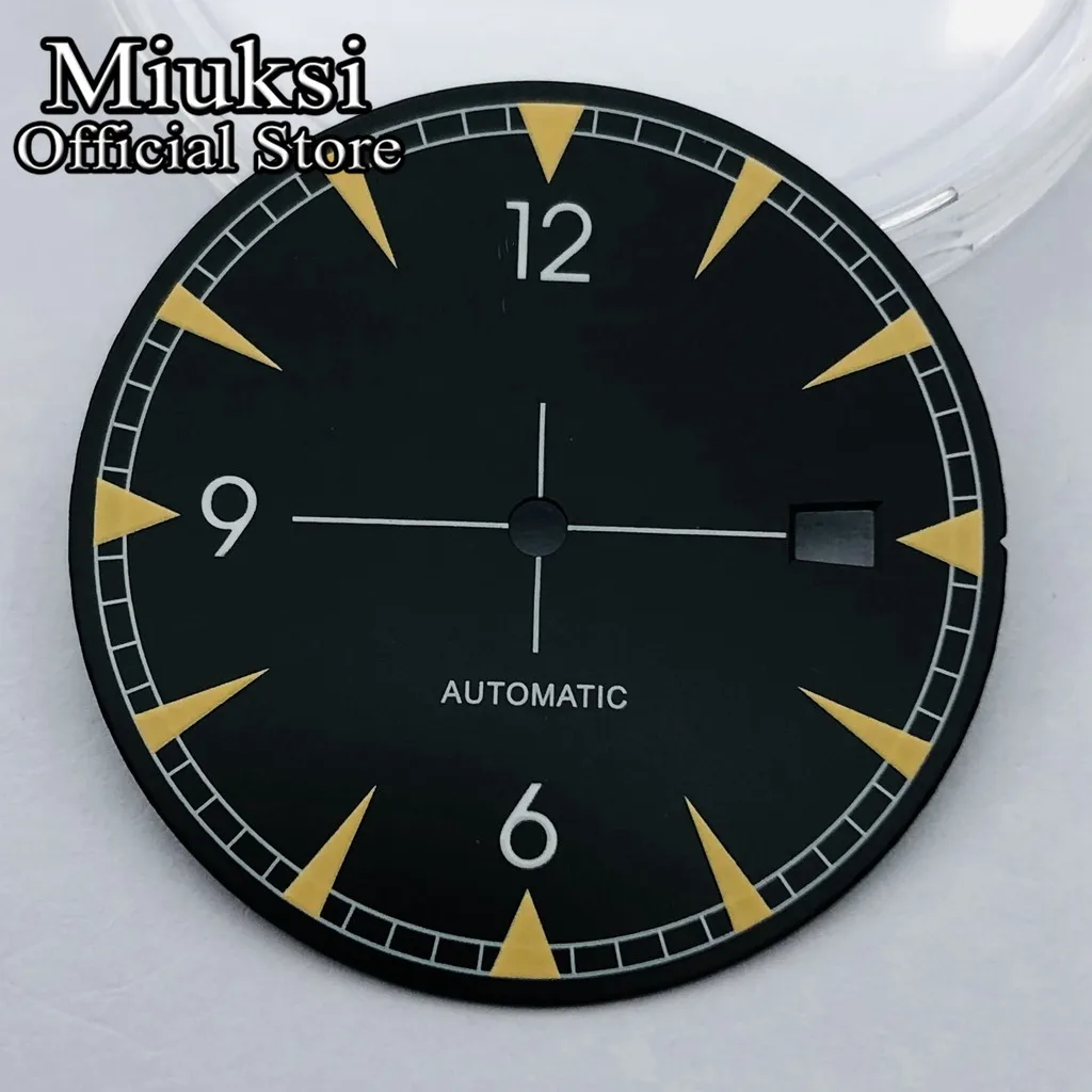 Miuksi 33.2mm black blue green silver watch dial luminous dial fit NH35 movement