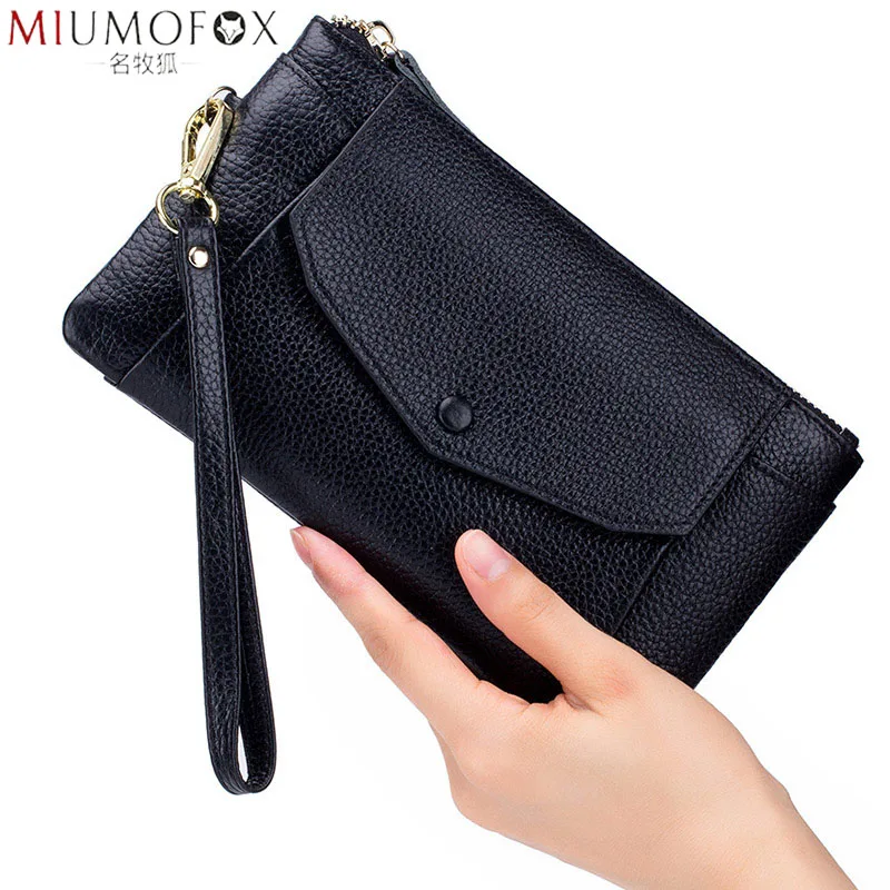 Fashion Women Wallets Handbag Genuine Leather Pouch Ultra-thin Wristlet Clutch Lady Cash Phone Coin Purse Small Clutch Pouch