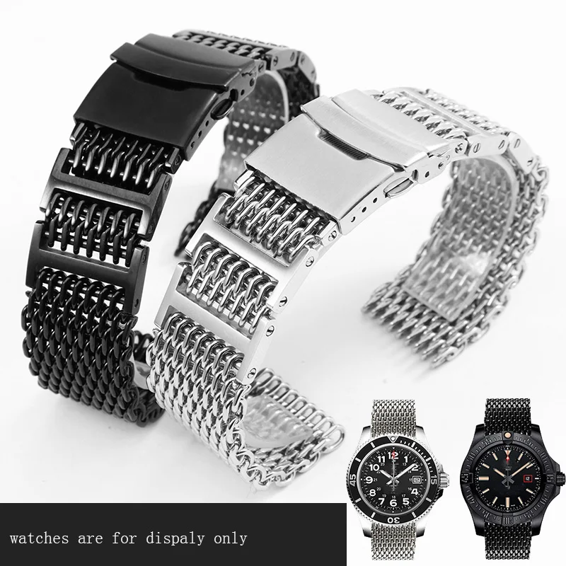 Solid Stainless steel watchband 20mm 22mm 24mm silver black strap Replacement metal strap for men's watch accessories