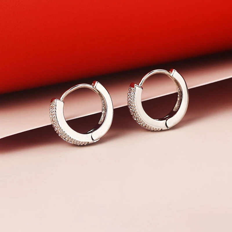 Cute Small Hoop Earrings For Women Boho Jewelry Round Zirconia Piercing Ear Cuffs Wholesale White Gold Color Fahshion Gift E822