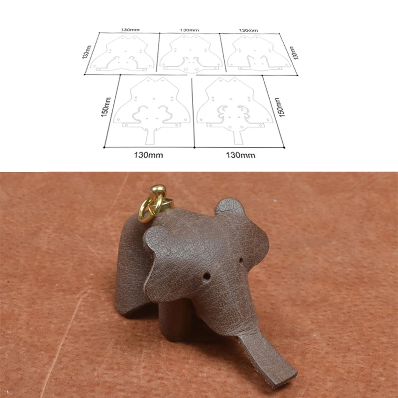 Leather Sewing Pattern PVC Template 5 Type Animal leather pendant drawings DIY leather craft making Bear/Hippo/Elephant/Wolf