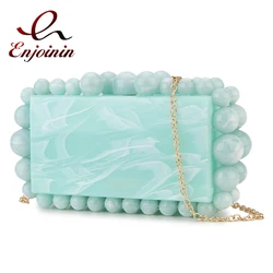 Beads Acrylic Box Shape Party Clutch Evening Bag for Women Elegant Designer Luxury Purses and Handbags Wedding Shoulder Bag