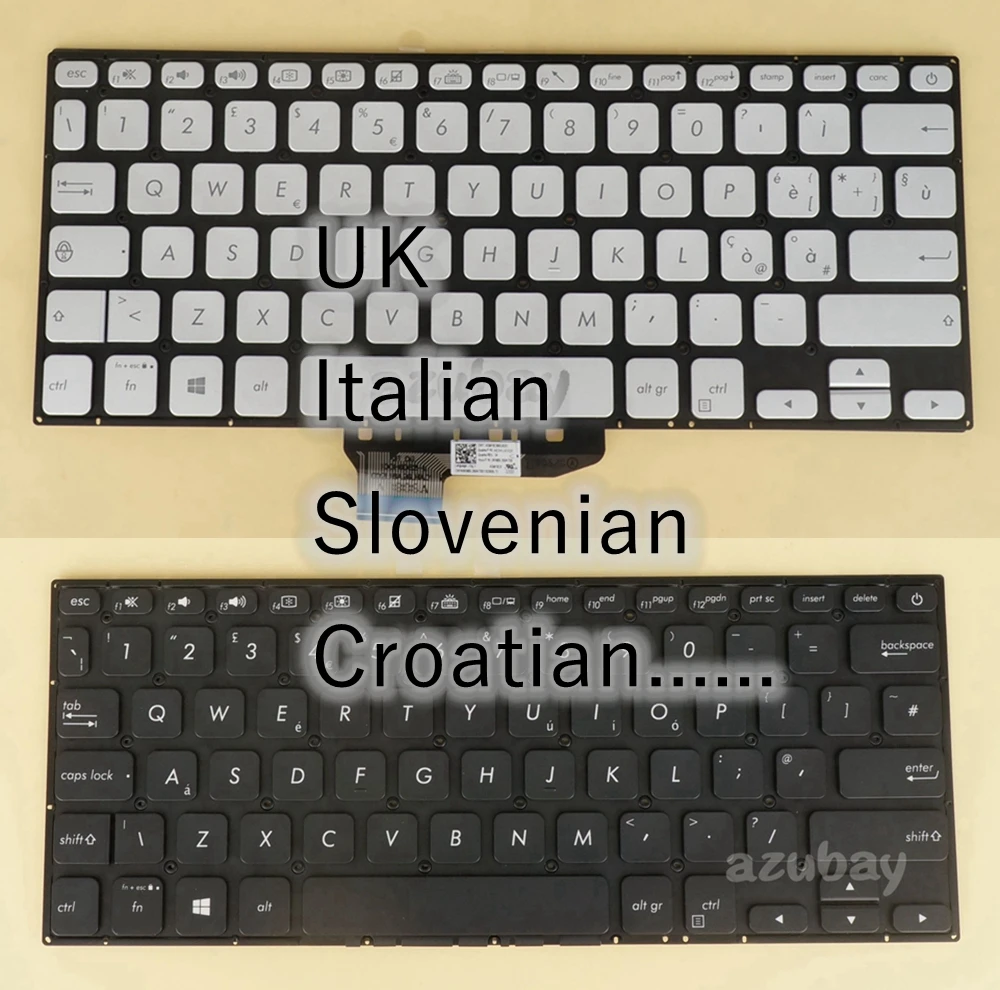 Keyboard Kroasia Slovenia Italia Inggris untuk ASUS VIVOBOOK X430FA X430FN X430UA S430FA S430FN S430UA S430UF S430UN, Backlit / No