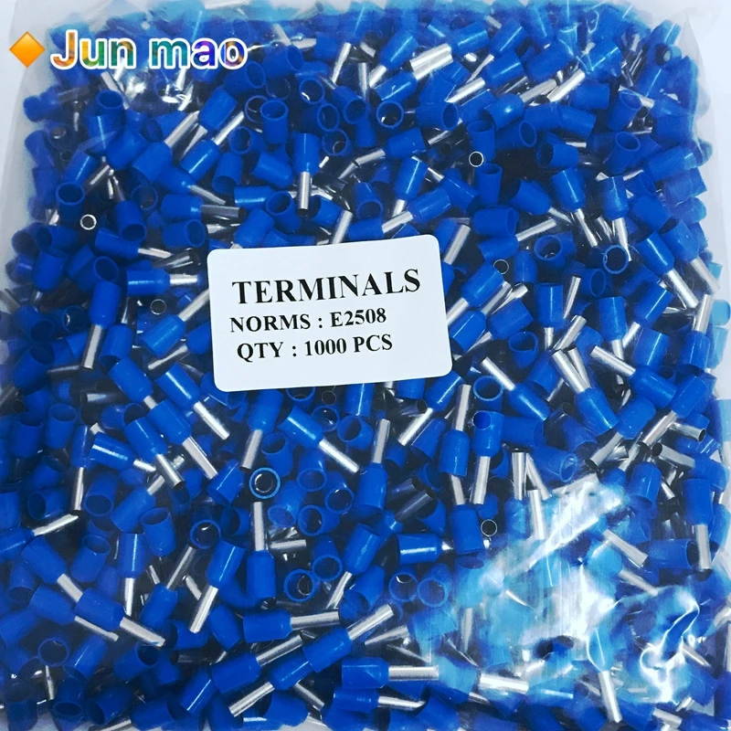 100PCS E2508 Tube insulating terminals AWG 14 Insulated Cable Wire 2.5mm 2 Connector Insulating Crimp Terminal Connect 9 Colour