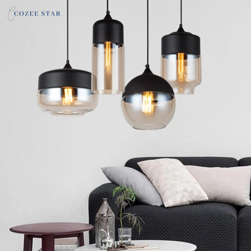 

Nordic LED Pendant Lights Modern Glass Black White Indoor Lighting Fixture Kitchen Bedroom Living Room Chandeliers Lustre Lamp