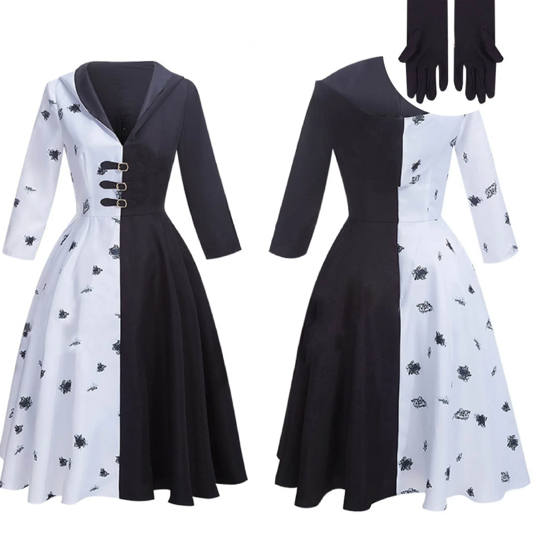 

Movie 101 loyal dog cos black and white witch Kuila Deville cosplay dress stage costume