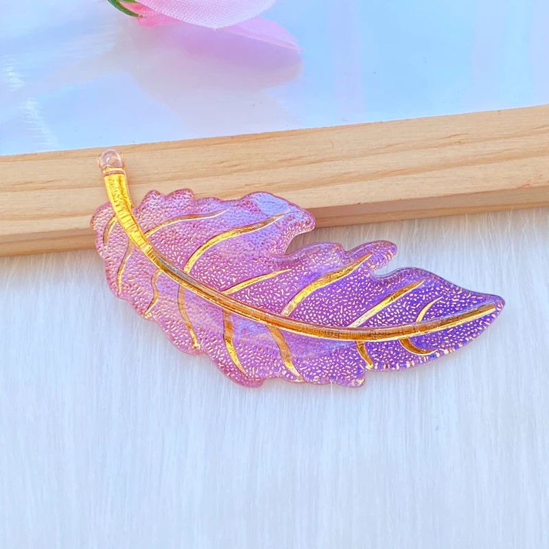 8pPcs Resin Colorful Leaf Flat Back Rhinestone Colored Feathers Applique DIY Wedding 1 Hole Ornament Craft