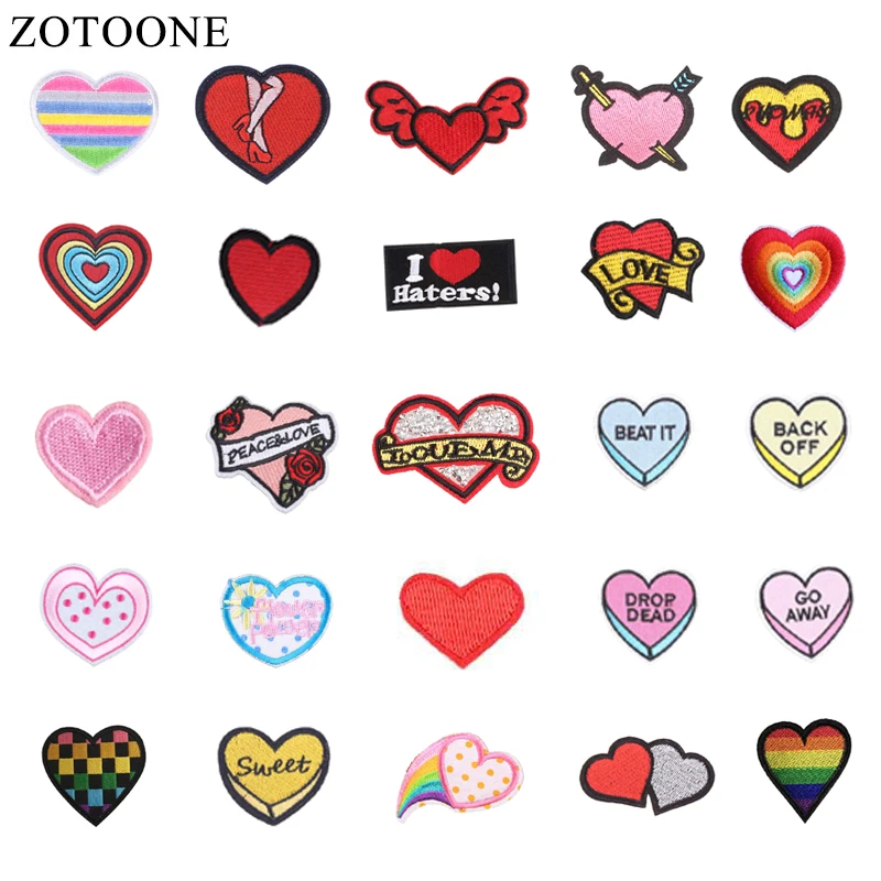 Heart Patch Badges Iron on Patches on Clothes Stripe Sticker on Clothes Embroidered Patches for Children Clothing T-shirt DIY G