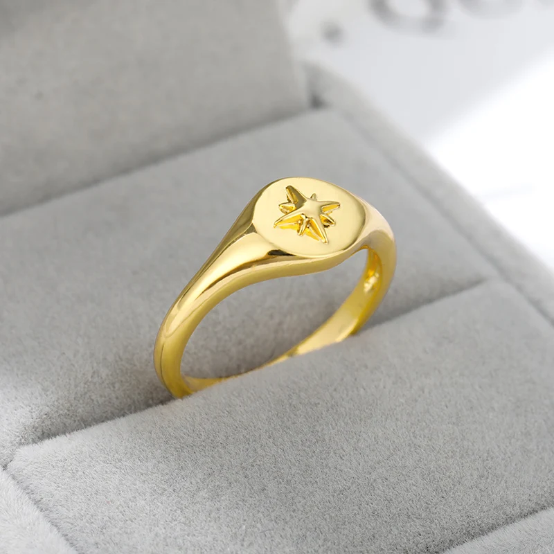 Vintage Star Gold Color Ring Gothic Stainless Steel Ring Retro Hip Hop Punk Women and Men Rings Fashion Accessories Jewelry Gift