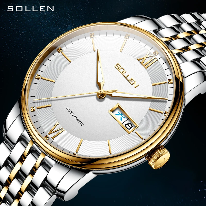 Switzerland Luxury Brand SOLLEN Japan Import NH35A Automatic Mechanical Men's Watches Sapphire Luminous Ultra-thin Clock SL9050