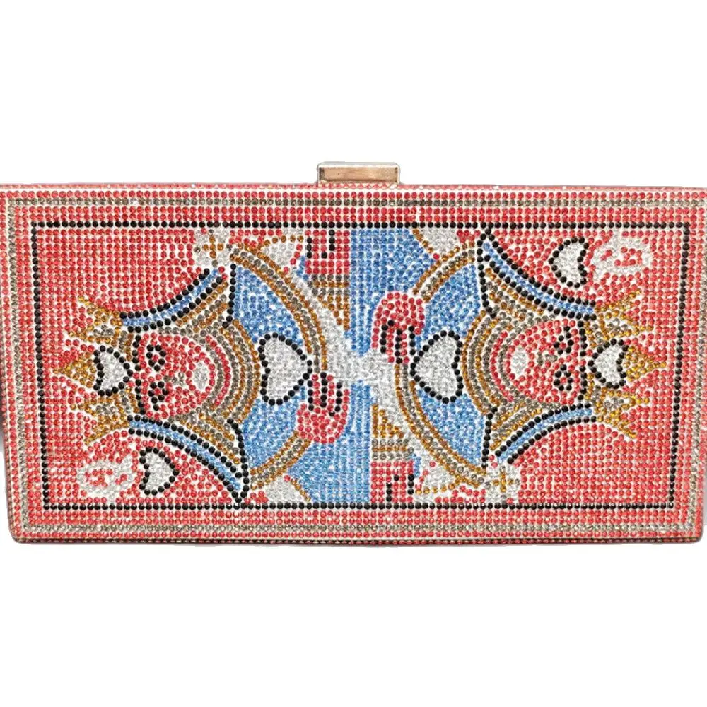 DG PEAFOWL Poker Card  Q  Vegas Rhinestone Handbags Casinos Dinner Bag Women Crystsal Clutch Purse Evening Bag