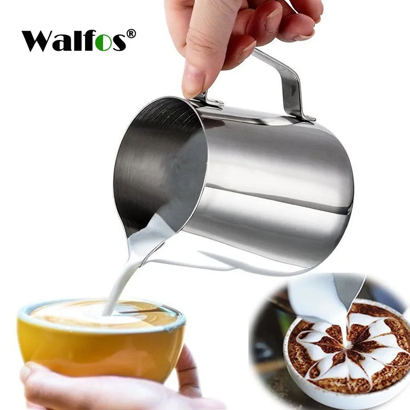 

WALFOS Style Espresso Coffee Milk Mugs Cup Pots Jug Handle Craft Coffee Garland Cup Latte Jug Thickened Stainless Steel