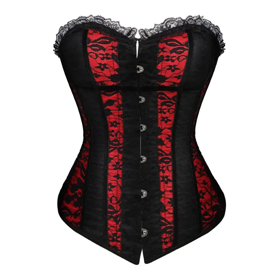 

Sexy Bustier Women's Lace Covered Corset Top Vintage Brocade Floral Body Shaper Overbust Lingerie Plus Size Victorian Costumes