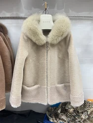 New Arrival Winter Women Female 100% Woolen Coat With Natural Fox Fur Collar Wool Winter Warm Outwear
