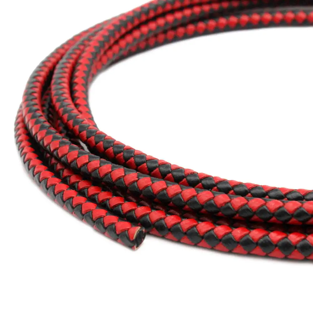 

6mm Braided Leather Bolo Cord Round Leather Strap Black Red Mixed