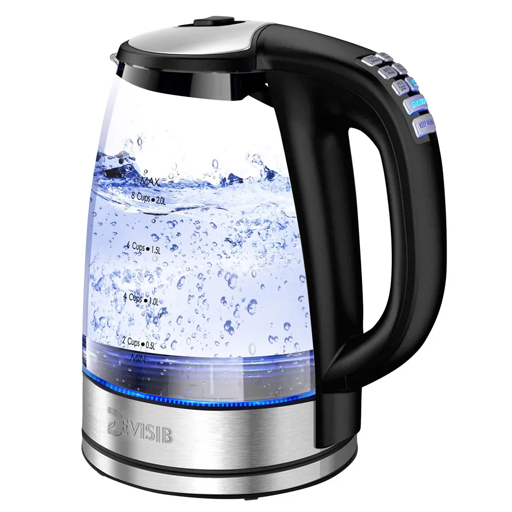 DEVISIB Elektrischer Wasserkocher aus Glas, 2200 W, schnell kochend, Temperaturregelung, 4-Stunden-Warmhalte, 2,0 l Teekessel und Warmwasserboiler 3