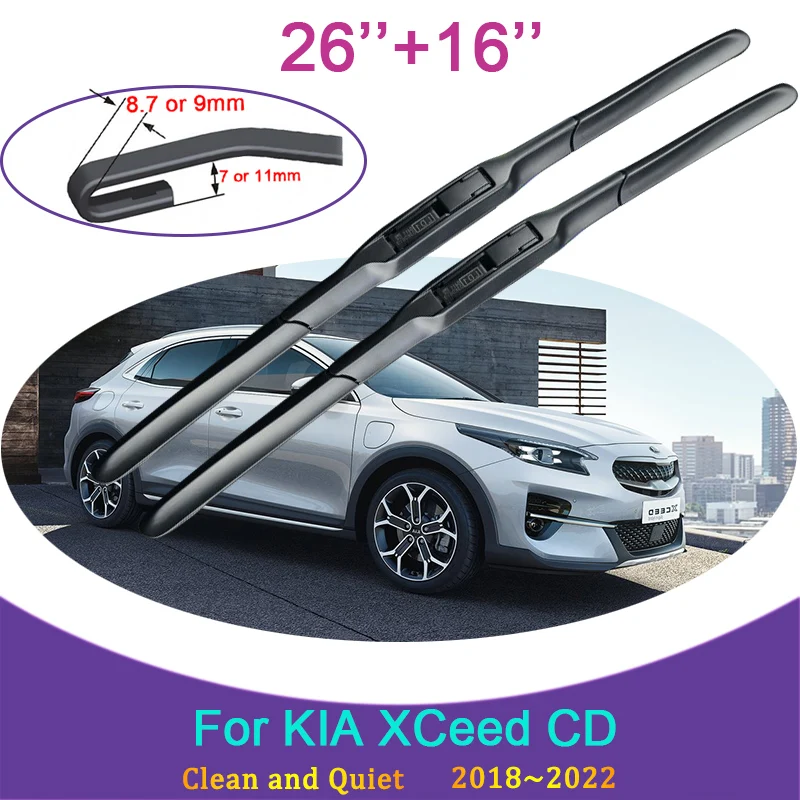 for KIA XCeed CD 2018 2019 2020 2021 2022 Frameless Durable Rubber Wiper Snow Scraping Front Windshield Brushes Car Accessories