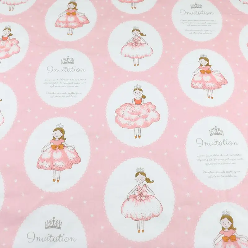 Cartoon Fairy Tale Princess Pink Cotton Twill Fabric For Sewing Girl Clothes Dress Per Meters