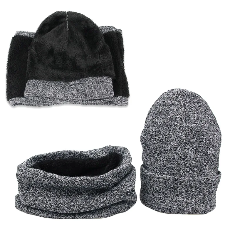 Winter Men Hats Scarf Set Keep Warm Thick Knitted Caps Winter Accessories Male Beanie Scarf Autumn Thicken Hedging Cap